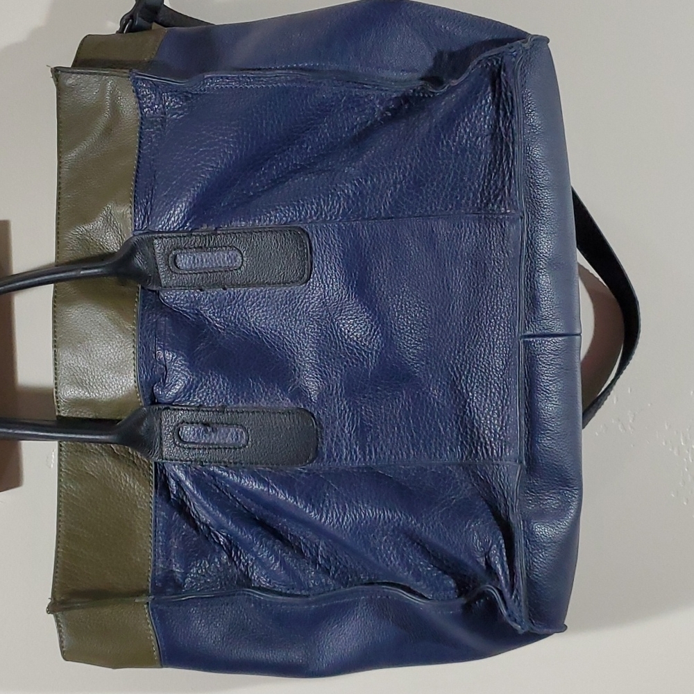 LEATHER SOFT Kelsi Dagger Top Handle Satchel Genuine  Premium Navy Blue Olive